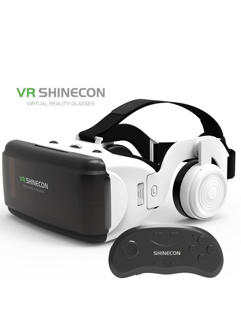 VR SHINECON Classic VR Goggles VR SHINECON 3D Virtual Reality Glasses+Controller Headset Version VR Glasses for TV, Movies & Video Games Compatible with iOS & Android Smartphone within 4.7-6.1inch Screen Phone, Blu-Ray Lenses Eye Protected, Soft & Comfortable Adjustable Distance, IMAX Giant Screen/Panoramic Roaming/ Immersive Games - Image 1